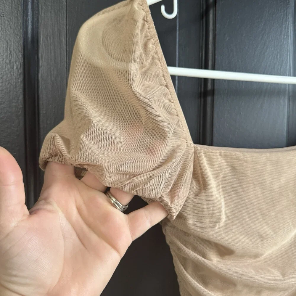 Princess Polly Nude tan Charvi Cap Sleeve Ruched Minidress Size 0 - Picture 4 of 10